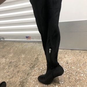Black velvet thigh high boots